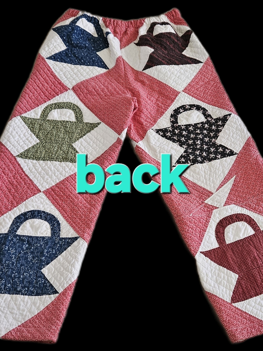 Handmade Basket Quilt Patchwork Pants - Pink & Black - Picture 2 of 2